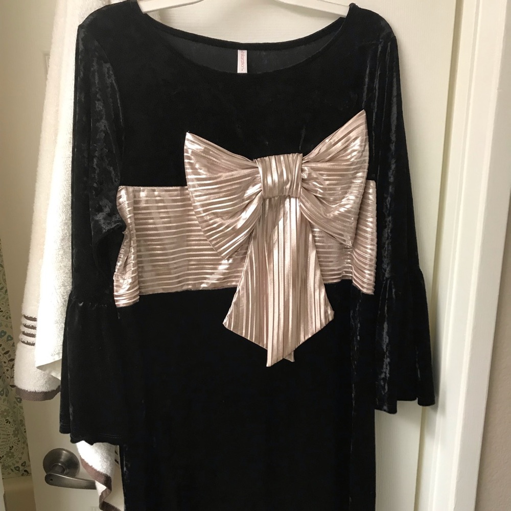 Black velvet bow tie dress